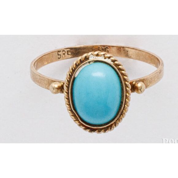 Antique 14k yellow gold turquoise ring size